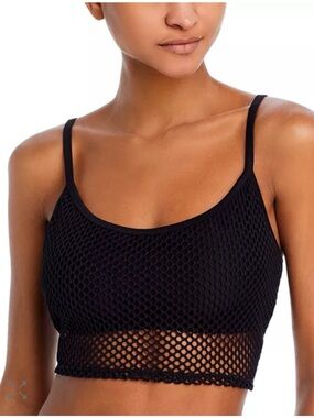 Robin Piccone Pua Fishnet Bikini Top Black Size S NWT Mesh Cami Swim Festival